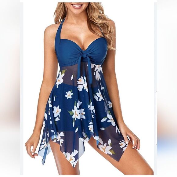 Holipick Women 1 Piece Swim Dress Underwire Swimsuits Push Up Tankini Ha… LARGE - Picture 1 of 8